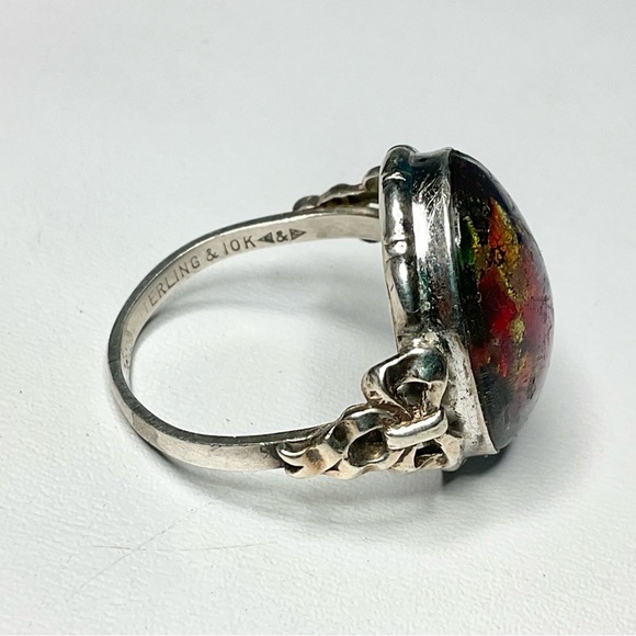 Sterling Silver 10K Art Deco Dragon’s Breath Ring Clark & Coombs - Picture 2 of 9